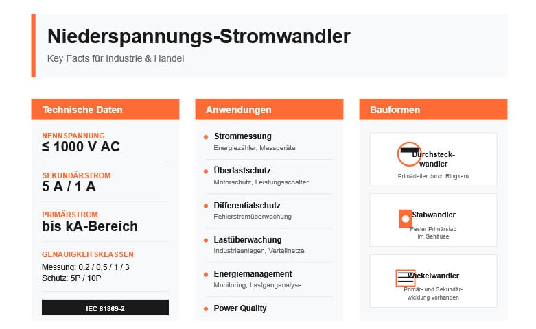 Niederspannungswandler Stromwandler Infografik