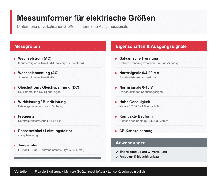 Infografik Messumformer zur Wandlung elektrischer Werte und Temperatur