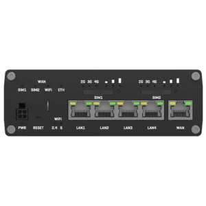 rutx12 vorderseite mit umfangreicher led statusanzeige für beide modems