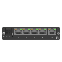 Frontansicht des TSW114 mit 5 Gigabit Ports und DC-Anschluss