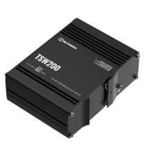 Aluminiumgehäuse des TSW200 PoE+ Switches mit DIN-Rail Adapter Ansicht rechts