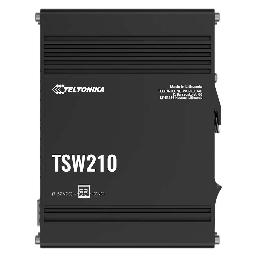 SFP Industrie Switch TSW210 Vorderansicht mit Kupfer- und Glasfaserports