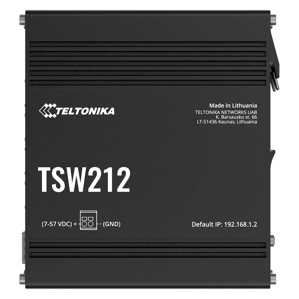 PROFINET Switch TSW212 Gesamtansicht des schwarzen Aluminiumgehäuses