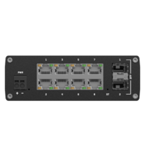 Frontpanel des TSW212 Managed Switches mit 10 Ports und Status-LEDs