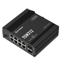 L2 Managed Switch MRP TSW212 mit detaillierter Erdungs- und Montageansicht Ansicht links